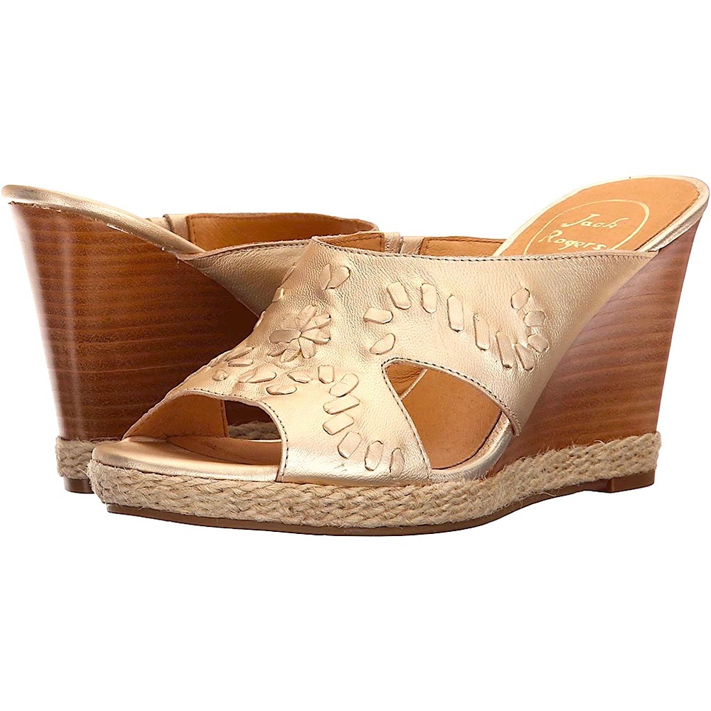 Jack Rogers Metallic Gold Leather Wedge Sandals
